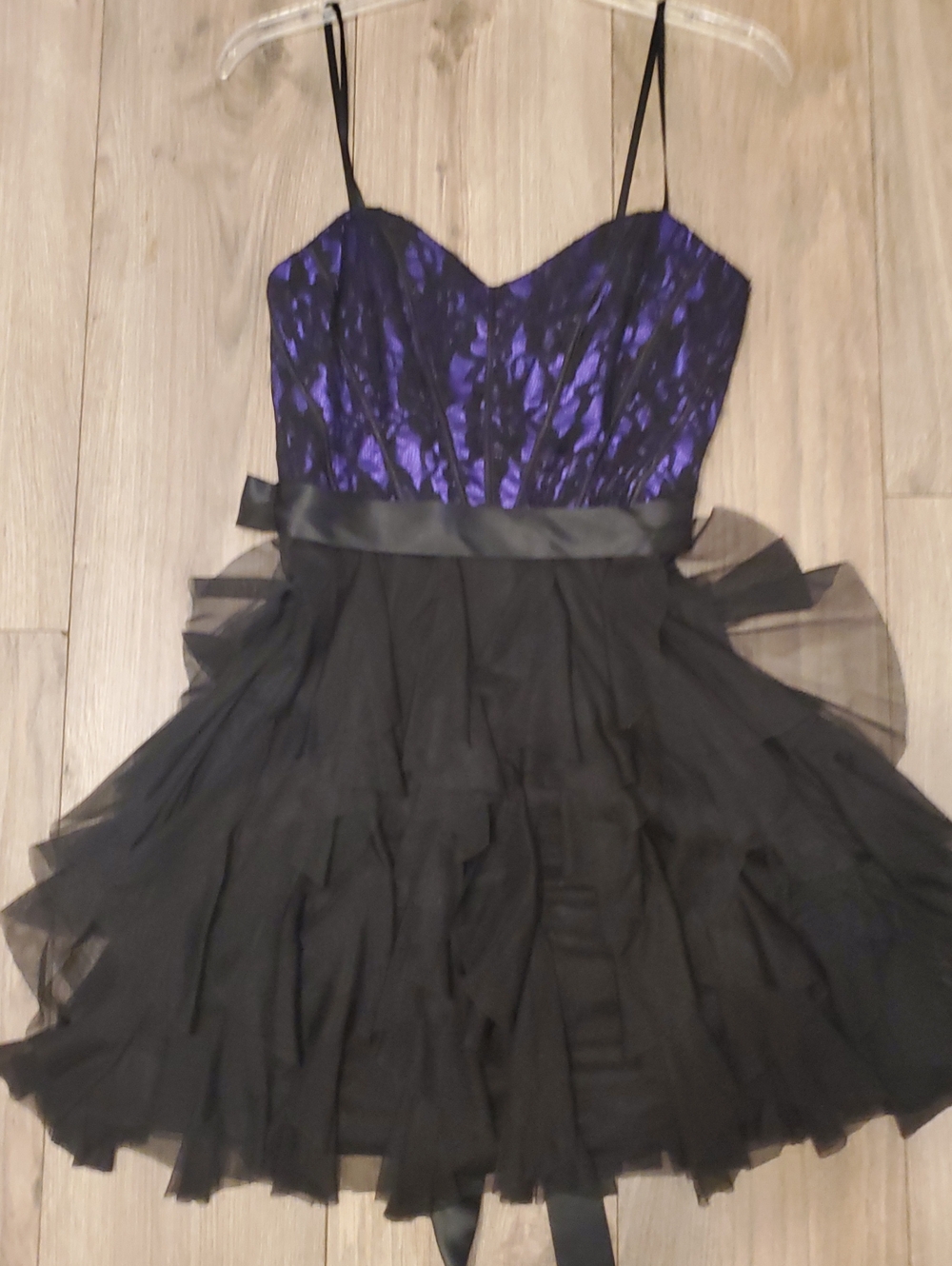 Deb Purple and Black Spaghetti Strap Tulle Party Dress